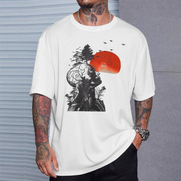 Hangover Human Tree Surreal Artistic Sunset Gray T-Shirt Geschenke für Ihn