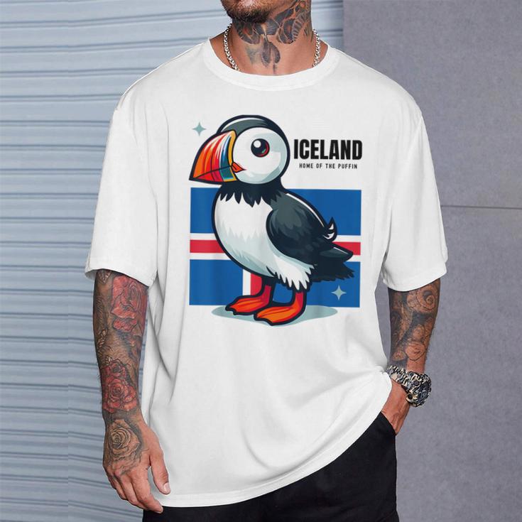 Iceland Iceland Flag Puffin T-Shirt Geschenke für Ihn