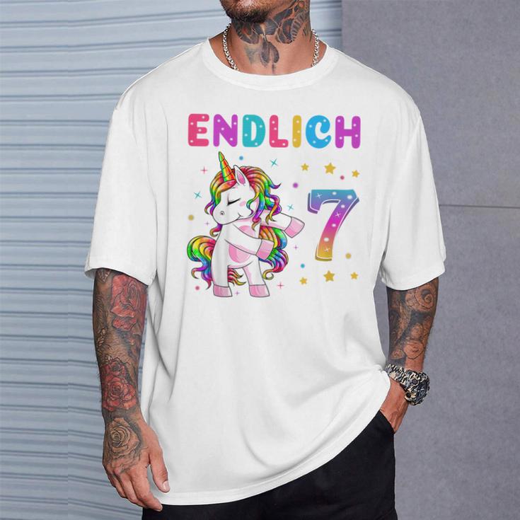 Kinder Endlich 7 Geburtstag Mädchen 7 Jahre Lustiges Party Einhorn T-Shirt Geschenke für Ihn