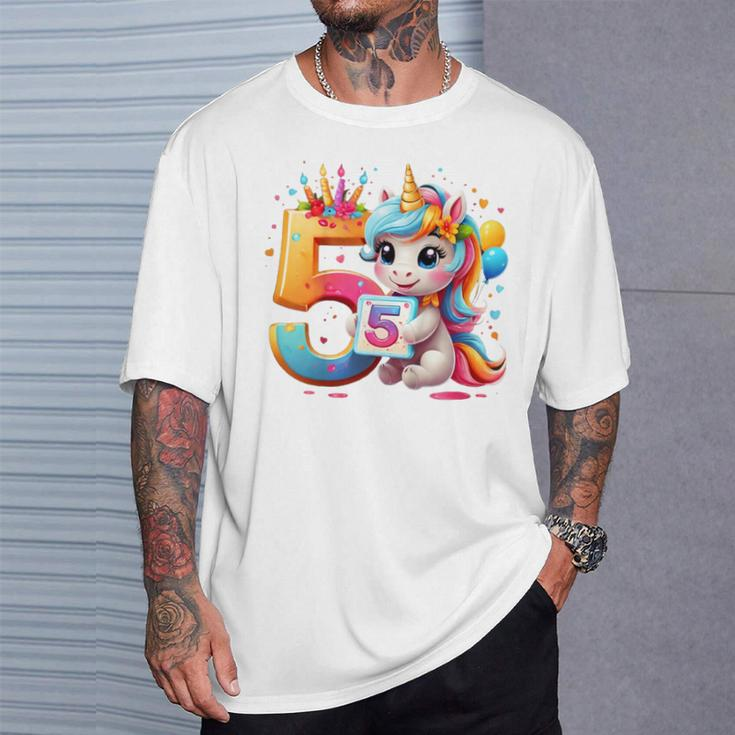 Kinder Nummer 5 Jahre Mädchen Einhorn 5 Geburtstag T-Shirt Geschenke für Ihn