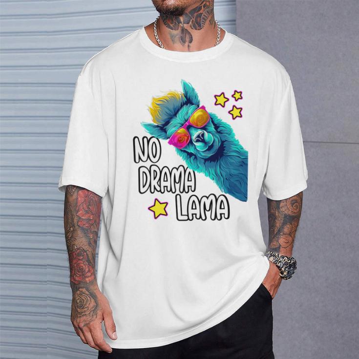 Lama No Drama With Sunglasses Cool Saying Alpaca T-Shirt Geschenke für Ihn