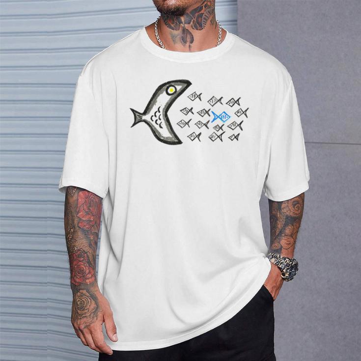 Smilo & Bron With Fish Motif Gray T-Shirt Geschenke für Ihn