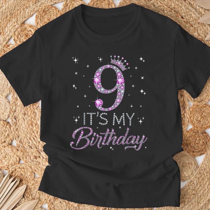 9 It's My Birthday Pink Crown Happy 9Th Birthday Girl T-Shirt Geschenke für alte Männer