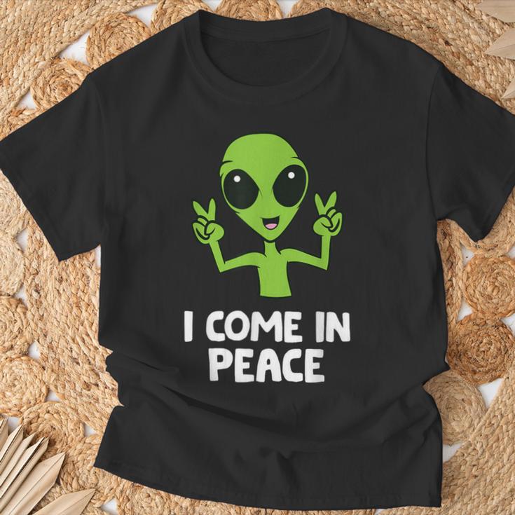 Alien I Come In Peace Space Rave Edm Music Alien T-Shirt Geschenke für alte Männer