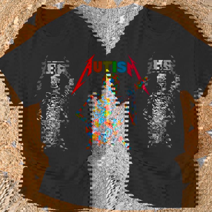 Autism Skeleton Guitar Player Rock Music Autism Awareness T-Shirt Gifts for Old Men
