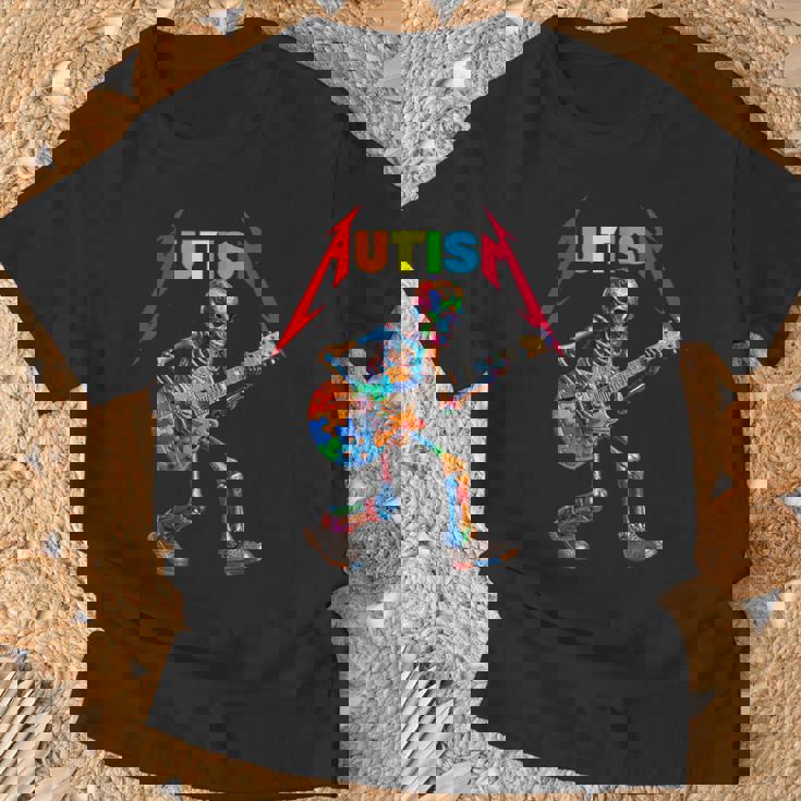 Autism Skeleton Guitar Rock Puzzle Music Autism Awareness T-Shirt Gifts for Old Men