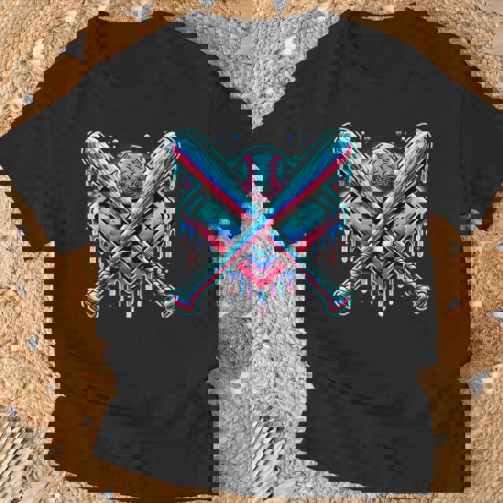 Baseball Dripping Ice Cream Drip Youth Boys Baseball T-Shirt Gifts for Old Men