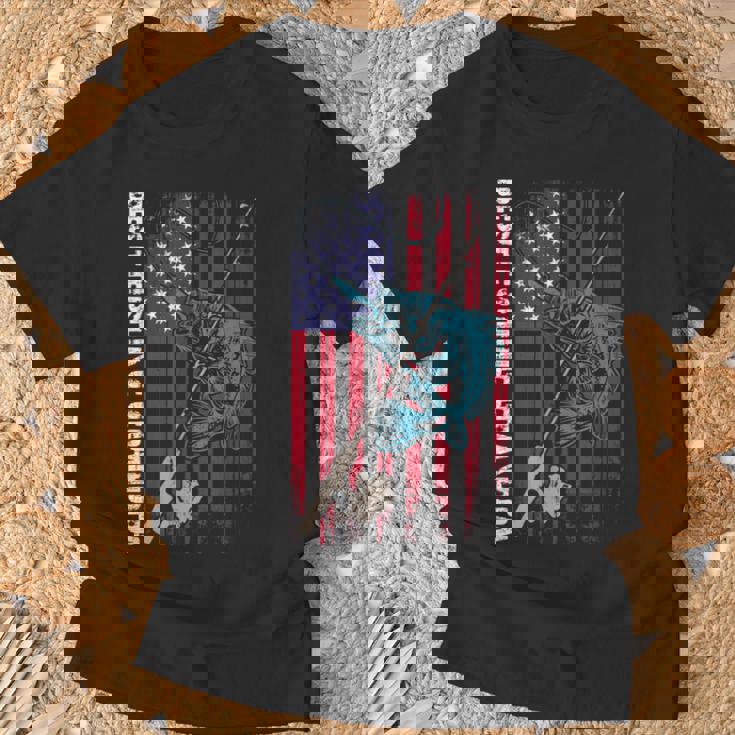 Best Fishing Canne À Pêche Avec Drapeau Américain T-Shirt Cadeaux pour les vieillards