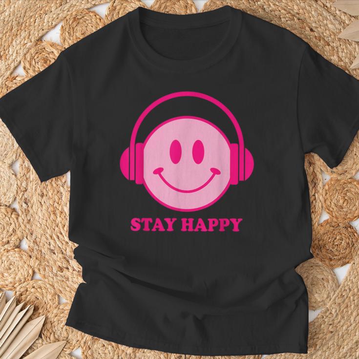 Chillibes 70S Pink Smile Face Music Headphones Happy Face T-Shirt Geschenke für alte Männer