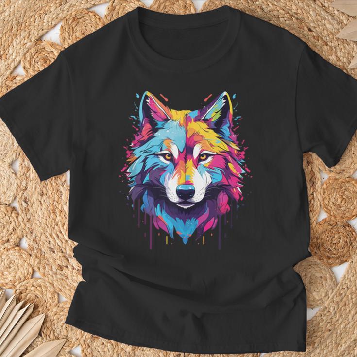 Colorido Lobo Arte Amante Lobos Espíritu Animal Multicolor Arte Sin Mangas Camiseta unisex Regalos para ancianos