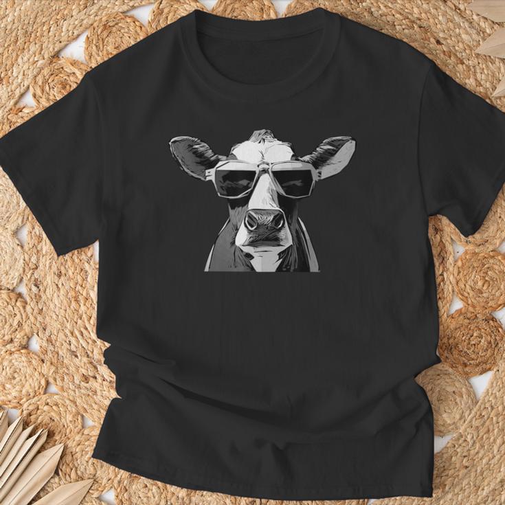 Cool Holstein Head With Sunglasses Farmer Cow Motif T-Shirt Geschenke für alte Männer