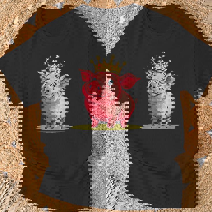 Divertido Cerdo Con Corona Para Los Amantes Del Reino Y Los Cerditos Camiseta unisex Regalos para ancianos