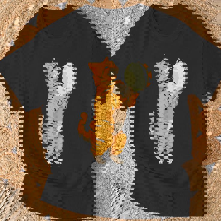 Divertido Gato Jugando Pandereta Regalo Lindo Gatito Músico Fan Camiseta unisex Regalos para ancianos