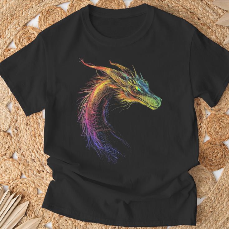 Dragón Dibujo Colorido Animales Obras De Arte Camiseta unisex Regalos para ancianos