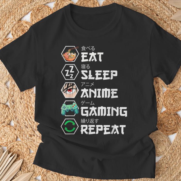 Eat Sleep Anime Gaming Repeat Camiseta unisex Regalos para ancianos