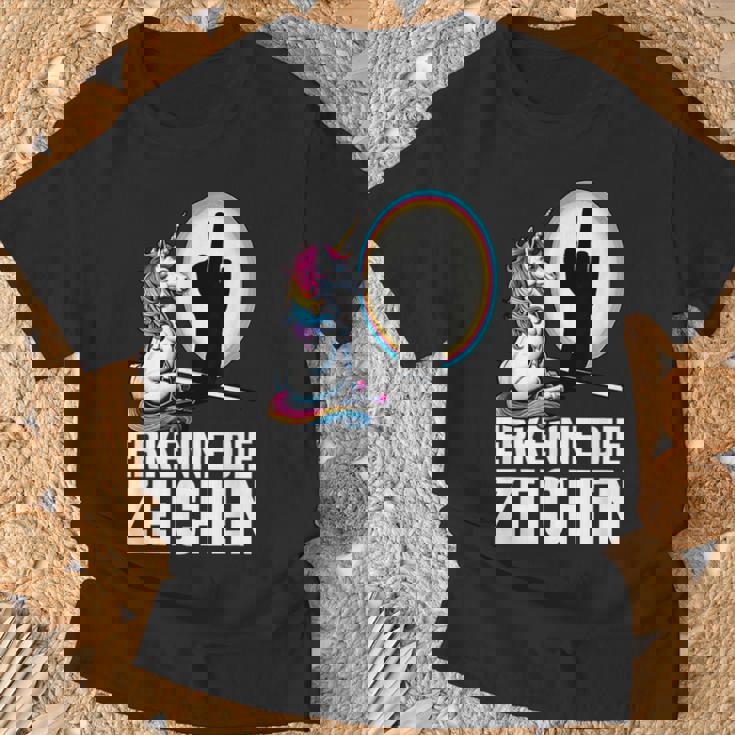 Erkenne Die Zeichen Einhorn Schatten Lustiger Spruch Einhorn T-Shirt Geschenke für alte Männer