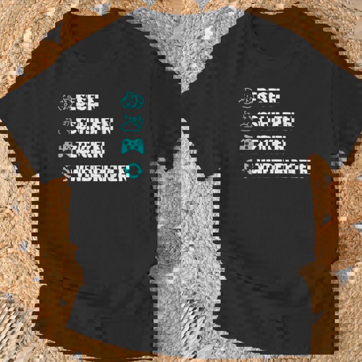 Essen Schlafen Zocken Wiederholen Gaming Zocker T-Shirt Geschenke für alte Männer