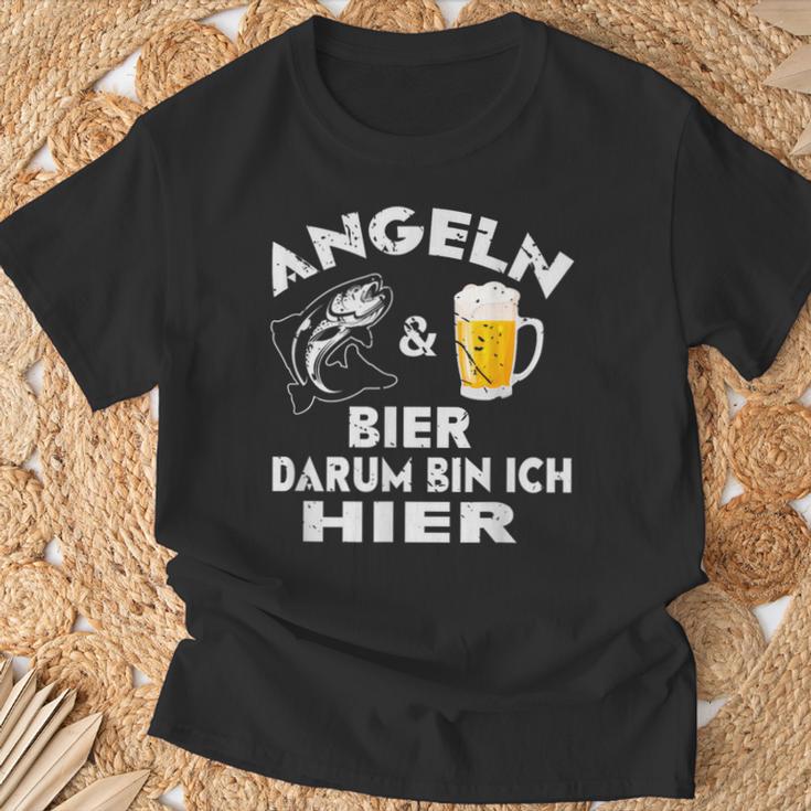 Fisch&Bier Darum Bin Ich Hier Angler T-Shirt Geschenke für alte Männer