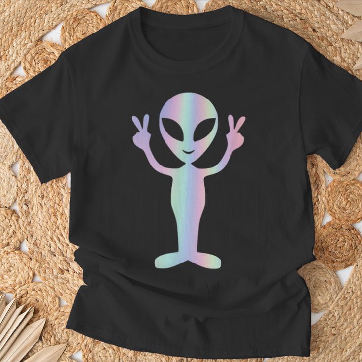 Alien Peace Sign Smiling Face Rave Music Trippy T-Shirt Geschenke für alte Männer