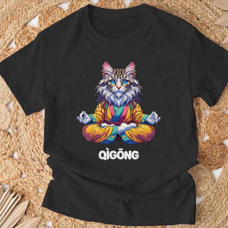 Cat Maine Coon Meditation Practice Qigong Chi Energy T-Shirt Geschenke für alte Männer