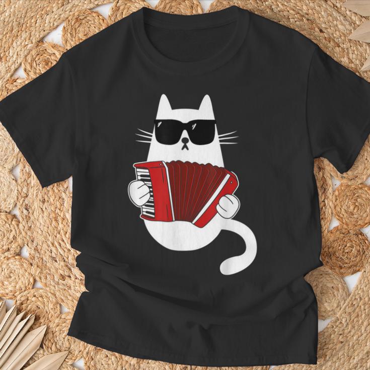 Cat Sunglasses Accordionist Accordion Musician T-Shirt Geschenke für alte Männer