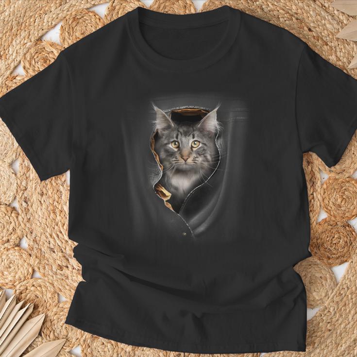 Pocket With Maine Coon Cat Motif T-Shirt Geschenke für alte Männer