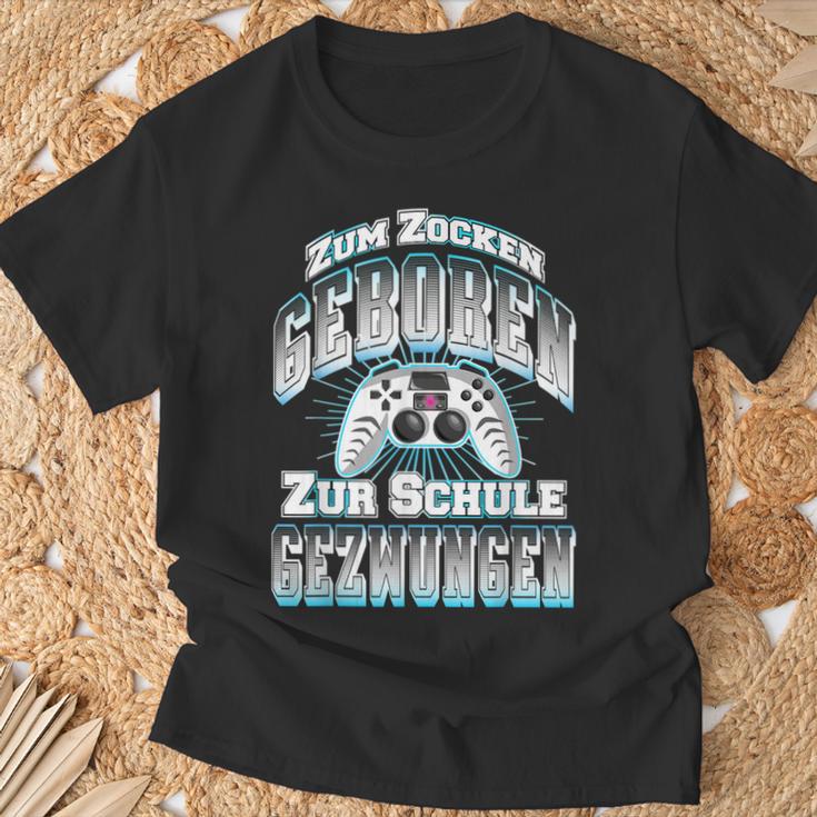 Gamer Zum Zocken Geboren Zur Schule Gezwungen Gaming T-Shirt Geschenke für alte Männer