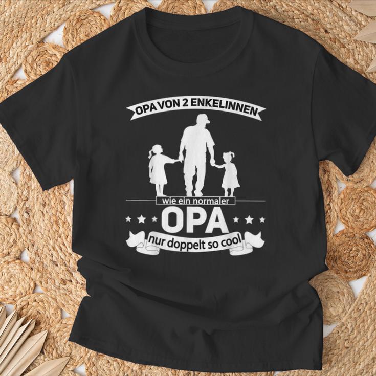 Grandpaon 2 Enkelinnen Opa Hoch 2 Opa Mit Zwei Grandkelterter T-Shirt Geschenke für alte Männer