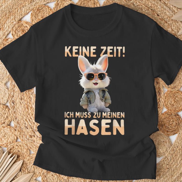 Hase Kaninchen Bunny Keine Zeit Ich Muss Zu Meinen Hasen T-Shirt Geschenke für alte Männer