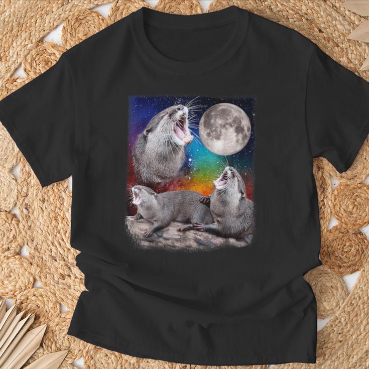 Howling Wolf Otter Moon Galaxy Parody T-Shirt Geschenke für alte Männer