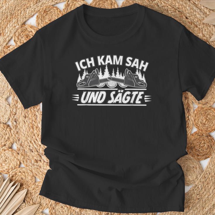 Ich Kam Sah Und Sägte Holzcutter Wood Forestry Worker T-Shirt Geschenke für alte Männer