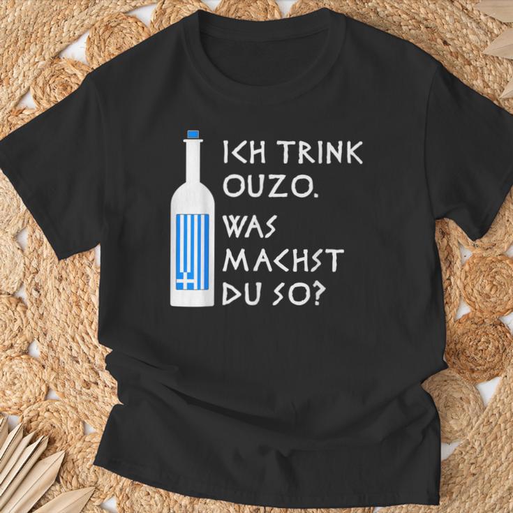 Ich Trink Ouzo Was Machst Du So Greek Ouzo Bottle T-Shirt Geschenke für alte Männer