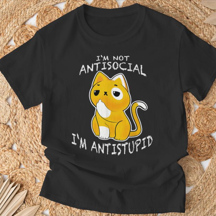 I'm Not Antisocial I'm Antistupid Sarcastic Cat T-Shirt Geschenke für alte Männer