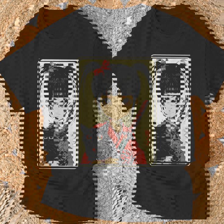 Japanese Gothic Kawaii Anime Samurai Cat Mom Woman Girls T-Shirt Gifts for Old Men