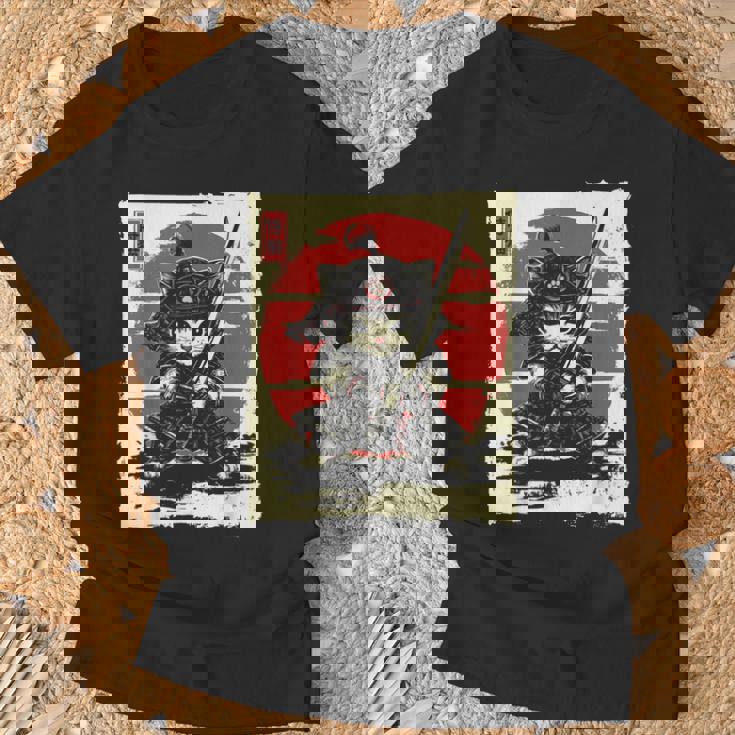 Japanese Samurai Cat Kawaii Ninja Cat T-Shirt Gifts for Old Men