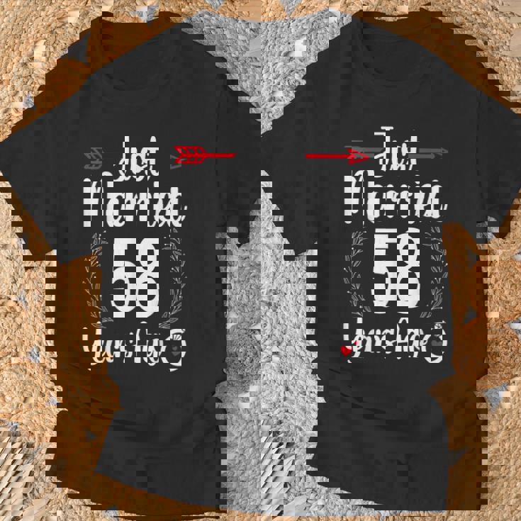 Just Married 58 Years Ago Husband Wife 58Th Anniversary T-Shirt Gifts for Old Men