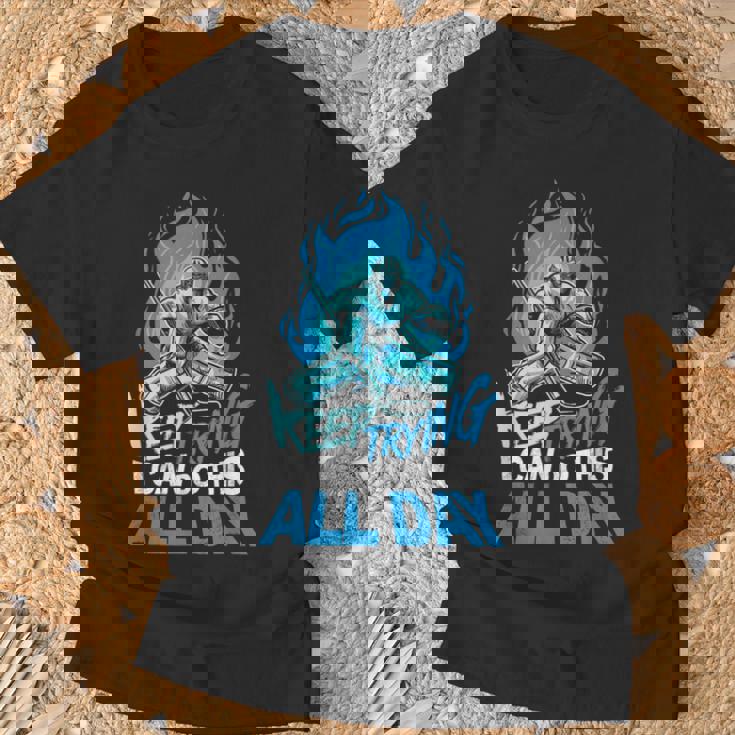 Keep Trying Hockey Sobre Hielo Portero Camiseta unisex Regalos para ancianos
