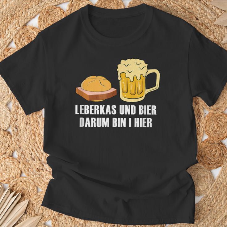 Leberkas Und Bier Darum Bin I Hier Leberkäse Sauf Slogan T-Shirt Geschenke für alte Männer