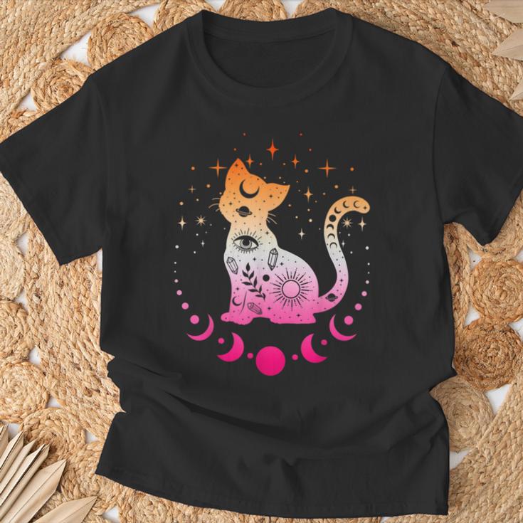 Lesbian Astrology Cat Moon Phases Lesbian Flag T-Shirt Geschenke für alte Männer