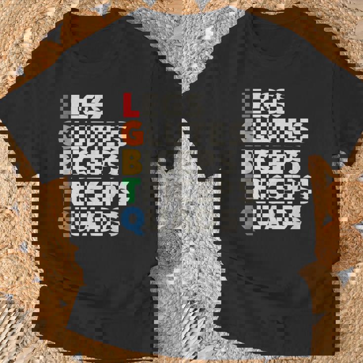 Lgbtq Lats Glutes Biceps Tríceps Quads Gym Levantamiento Pesas Camiseta unisex Regalos para ancianos