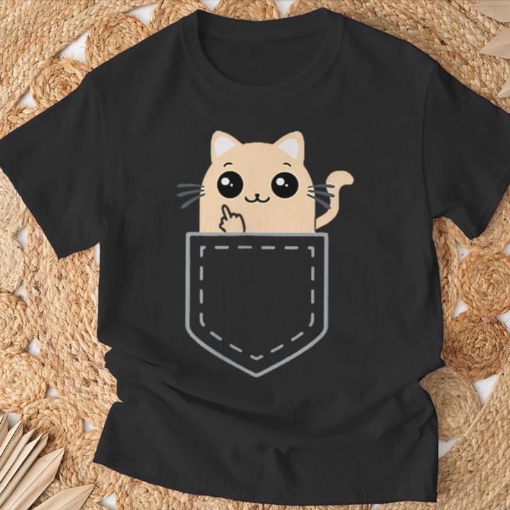 Lustige Katze Mittelfinger Stinkefinger Cat Kawaii T-Shirt Geschenke für alte Männer