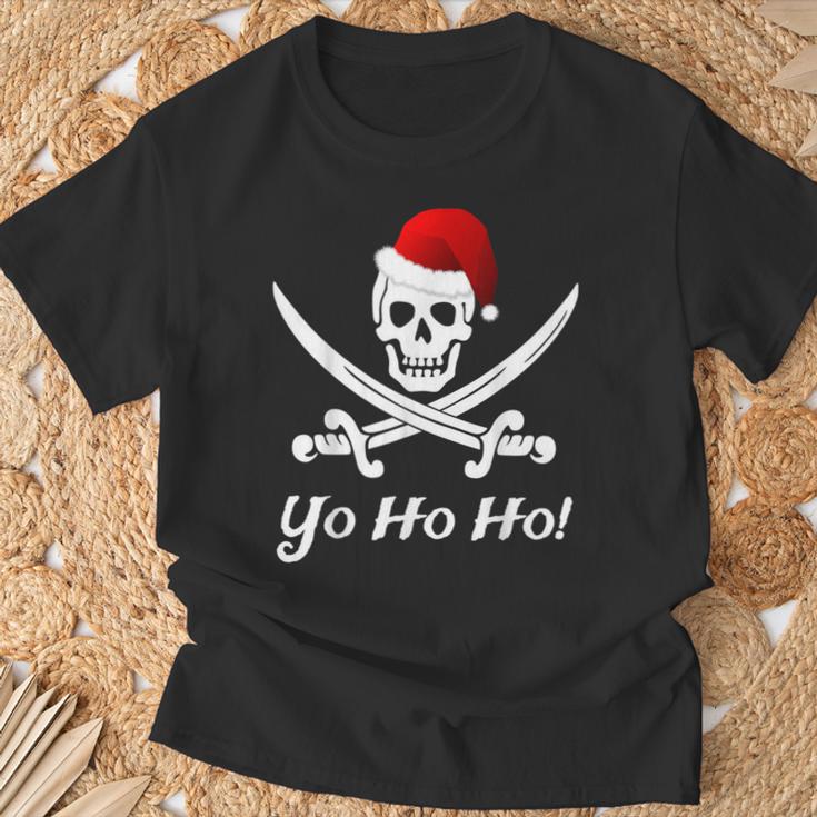 Lustiges Weihnachten Piraten Pirat Weihnachtsmann Hut Yo Ho T-Shirt Geschenke für alte Männer