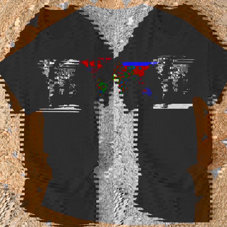 Mapa Del Mundo Y Banderas De Los Países Del Mundo Camiseta unisex Regalos para ancianos