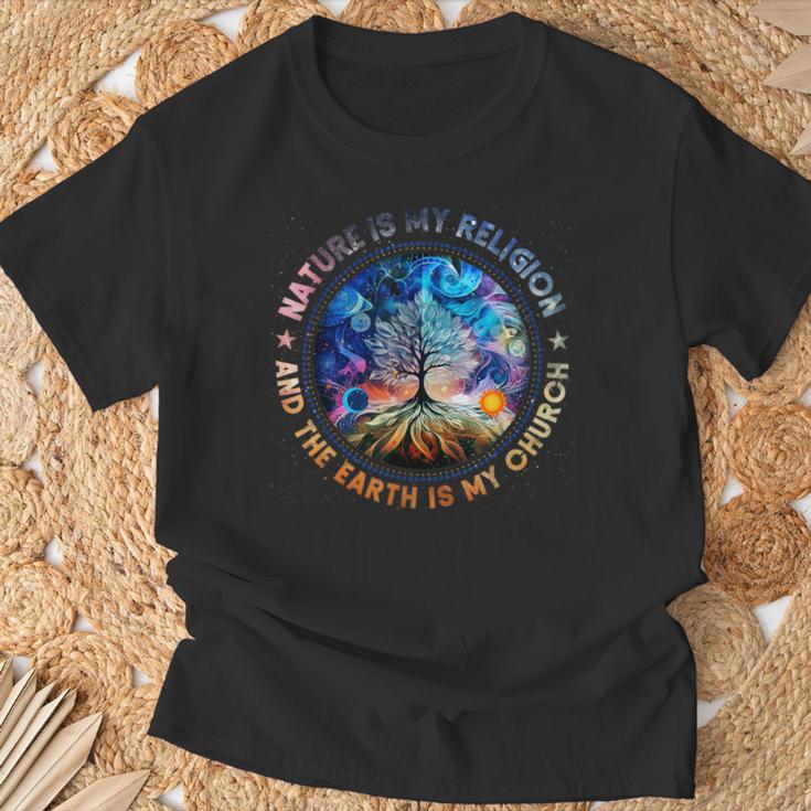 Nature Is My Religion The Earth Is My Church Mandala Tree T-Shirt Geschenke für alte Männer