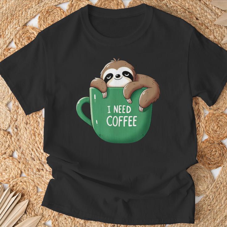 I Need Coffee Sloth Coffee Tired Sleeping T-Shirt Geschenke für alte Männer