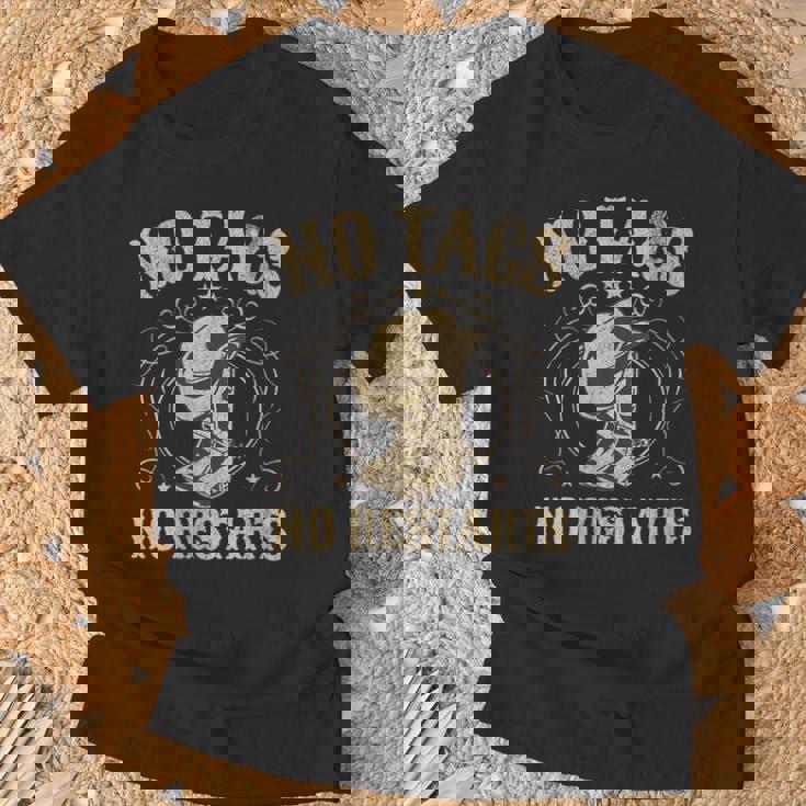 No Tags No Restarts Cowboy Western Country Fan Line Dance Cuello Camiseta unisex Regalos para ancianos