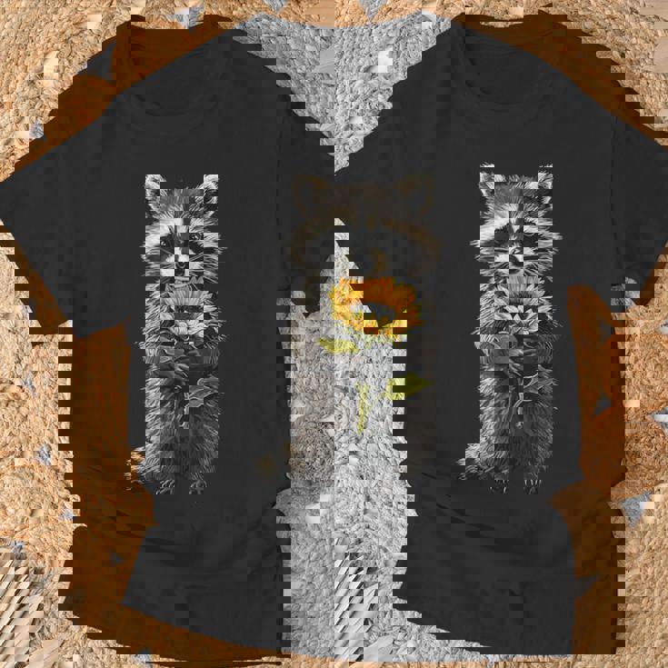 Raccoon Sunflower Unisex T-Shirt – Cute Floral Gift Gifts for Old Men