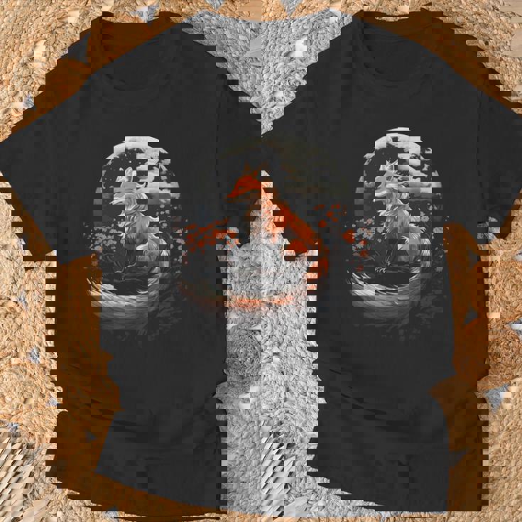 Renard Rouge Clair De Lune Japonais Sakura Fleur De Cerisier T-Shirt Cadeaux pour les vieillards