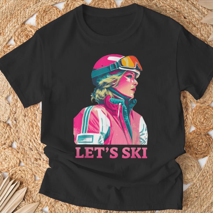 Retrointage Ski 80Er 90Er Jahre Skifahren Outfit Herren Damen T-Shirt Geschenke für alte Männer