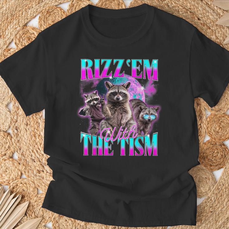 Rizz Em With The Tism Retrointage Raccoon Meme T-Shirt Geschenke für alte Männer